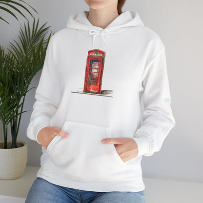 Unisex Heavy Blend™ Hooded Sweatshirt - Iconic British Public Telephone - Classic Red Phone Box Design