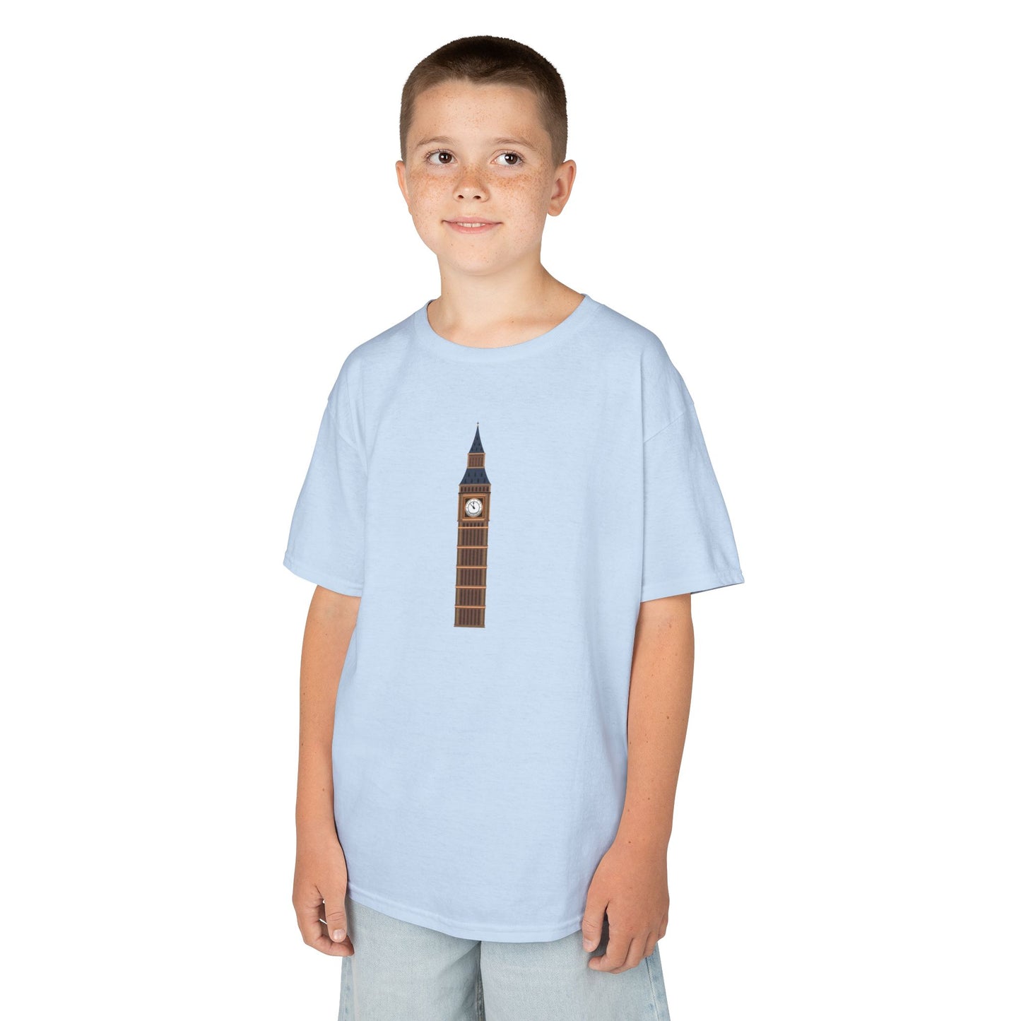 Kids Heavy Cotton Tee - Historic Big Ben England Tower Artwork -  Fun London Theme for Young Explorers