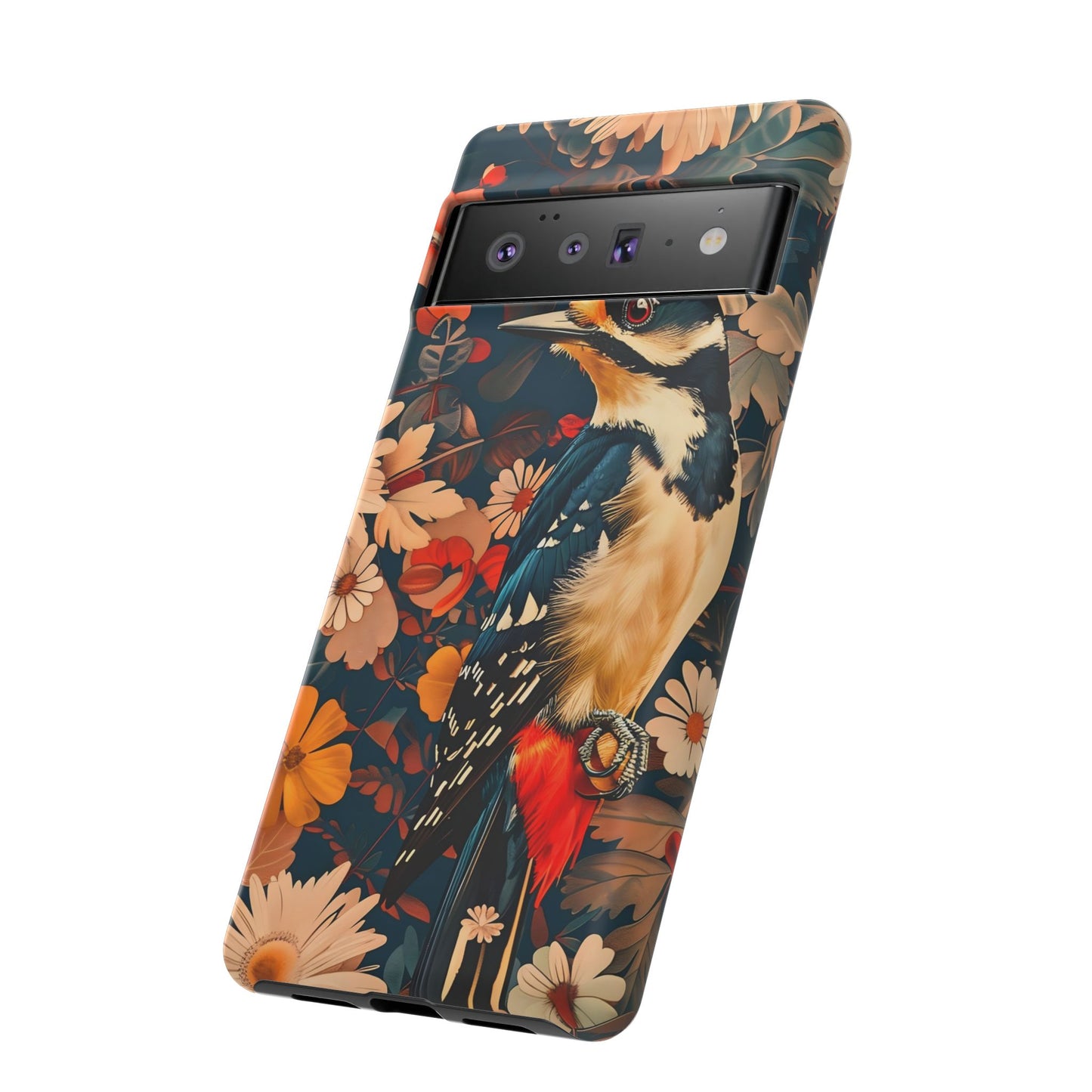 Artistic Bird Phone Case, Unique Tough Cases for Nature Lovers, Floral Design, Cute Gift, Customized Phone Accessories
