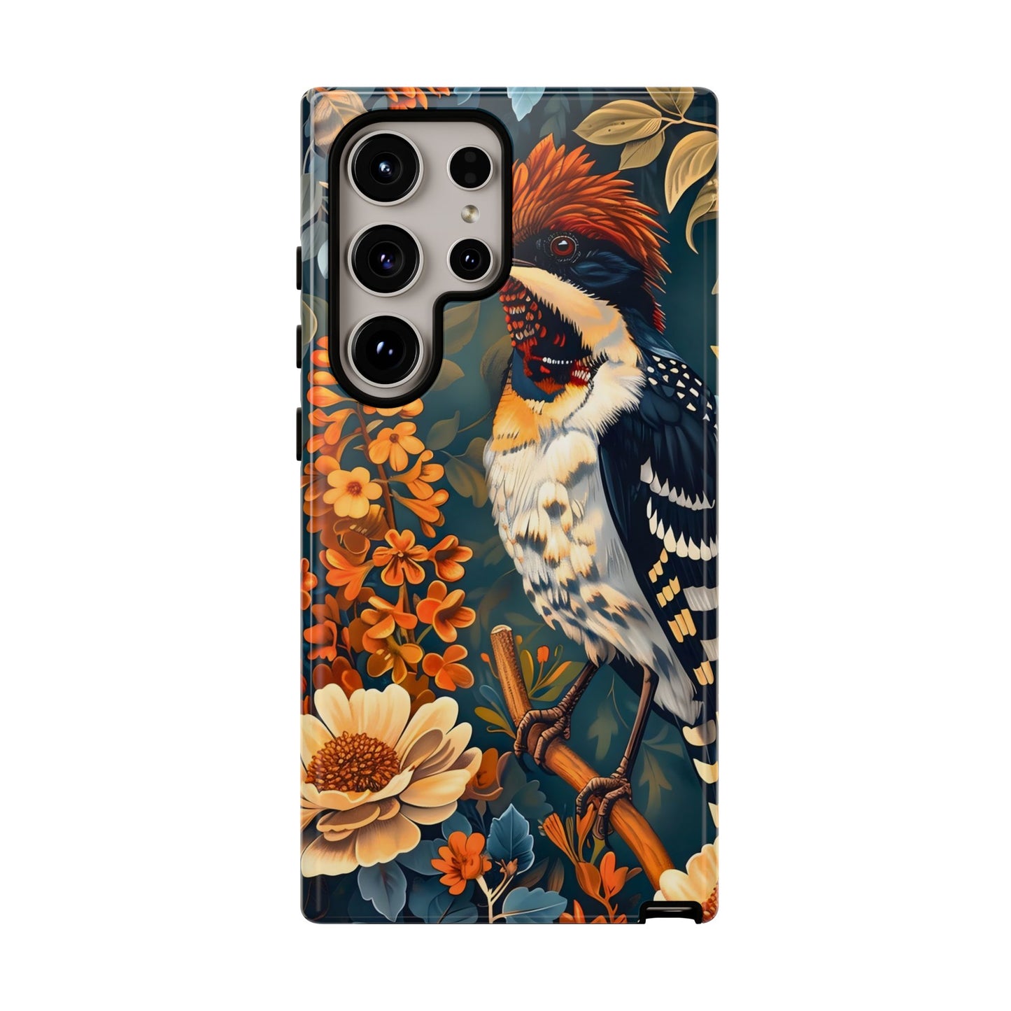 Tough Cases: Floral Bird Phone Case, Vintage Style Cover, Nature Lover Gift, Botanical Design, Spring Inspire Fashion
