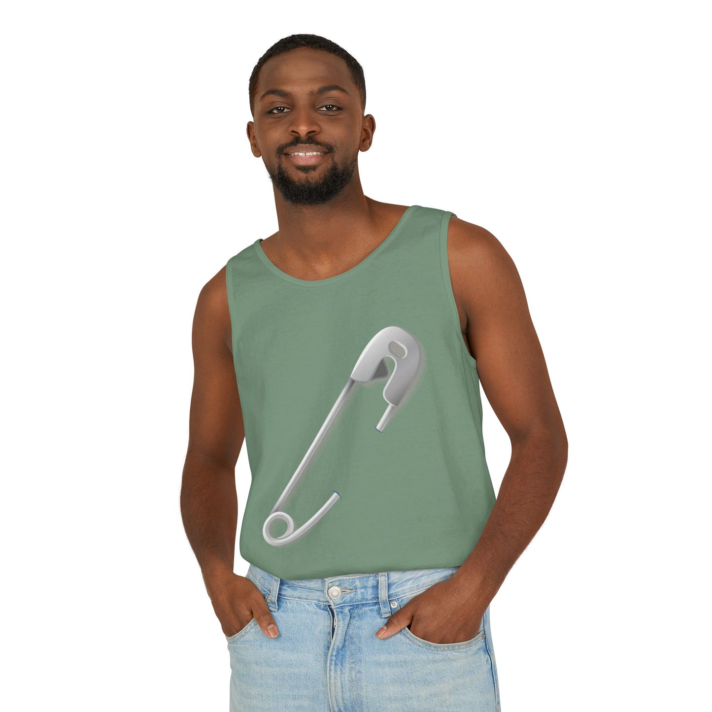 Unisex Garment-Dyed Tank Top - Minimalist Safety Pin
