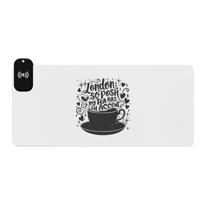 London's Nostalgic Tea - LED Gaming Mouse Pad with Wireless Charging - Stylish Desk Accessory for Gamers, Office Decor, Tech Lovers, Modern Gifts