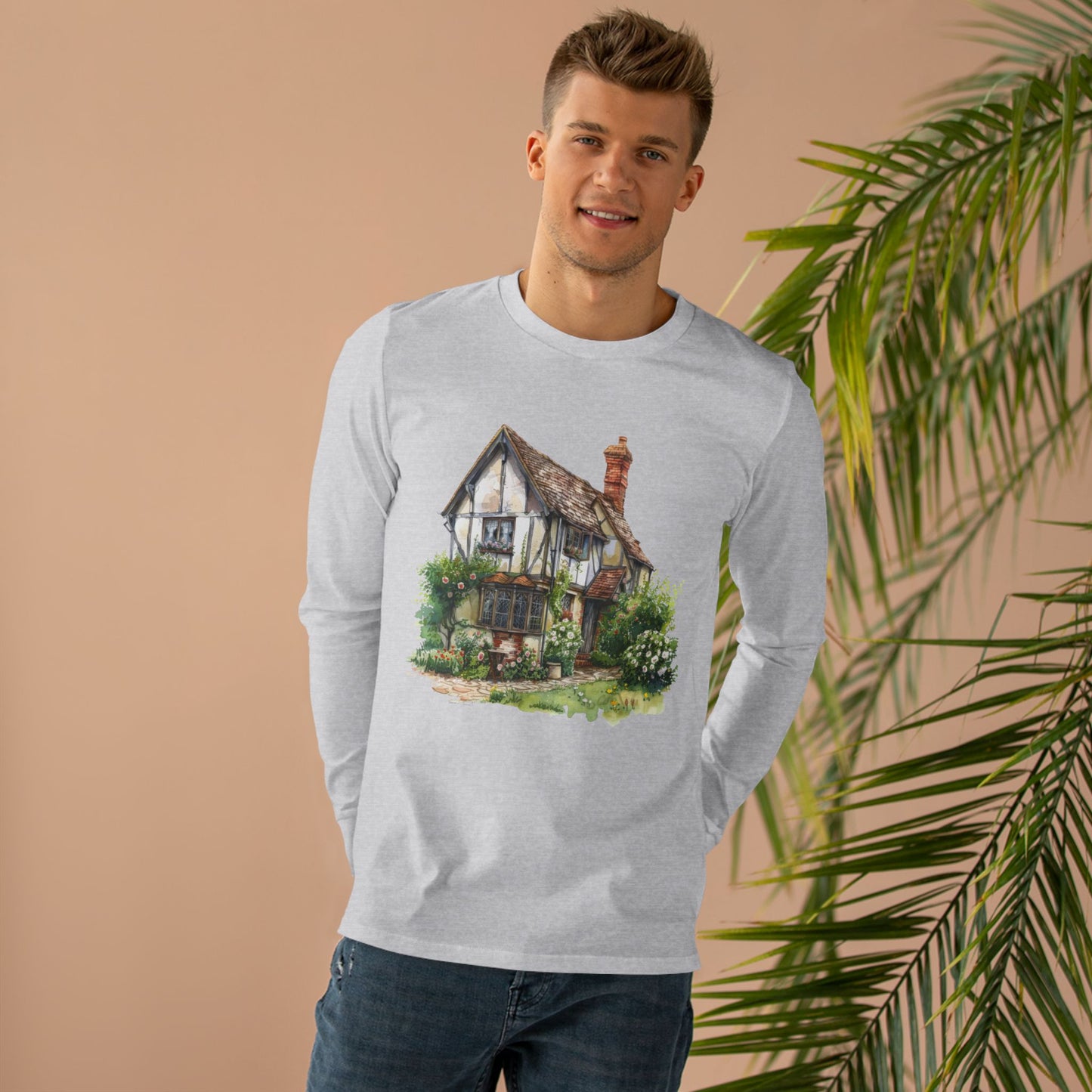 Men’s Base Longsleeve Tee - Charming British House - Classic Design and Warmth
