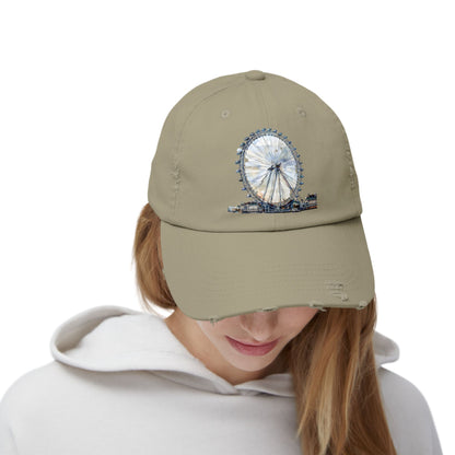 Distressed Cap with Ferris Wheel Design - Casual Sun Hat, Outdoor Gear, Travel Accessory, Festival Wear, Gift Idea