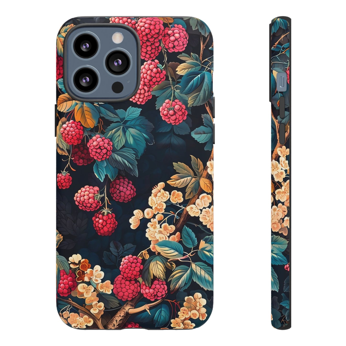 Floral Phone Case with Berry Design, Durable Phone Cover, Floral Print, Gift for Plant Lovers, Nature-Inspired Accessory