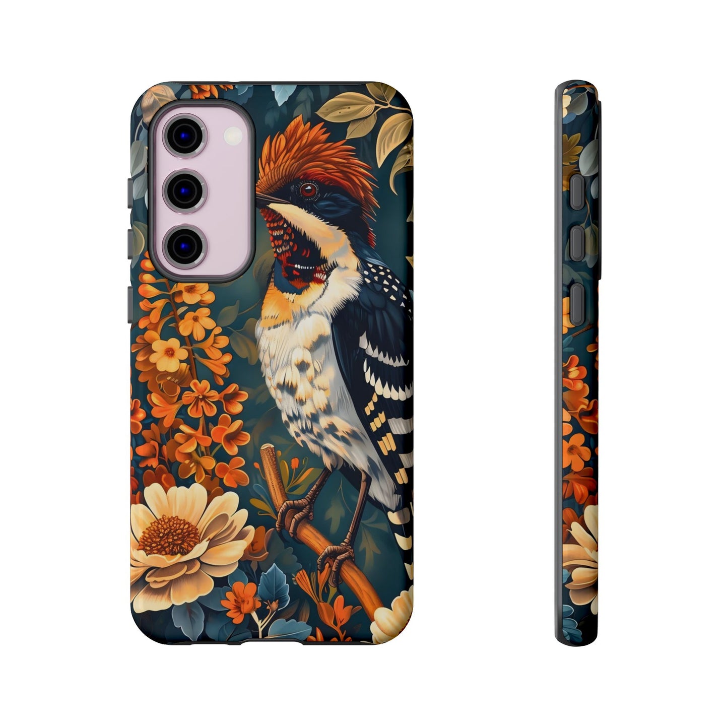 Tough Cases: Floral Bird Phone Case, Vintage Style Cover, Nature Lover Gift, Botanical Design, Spring Inspire Fashion