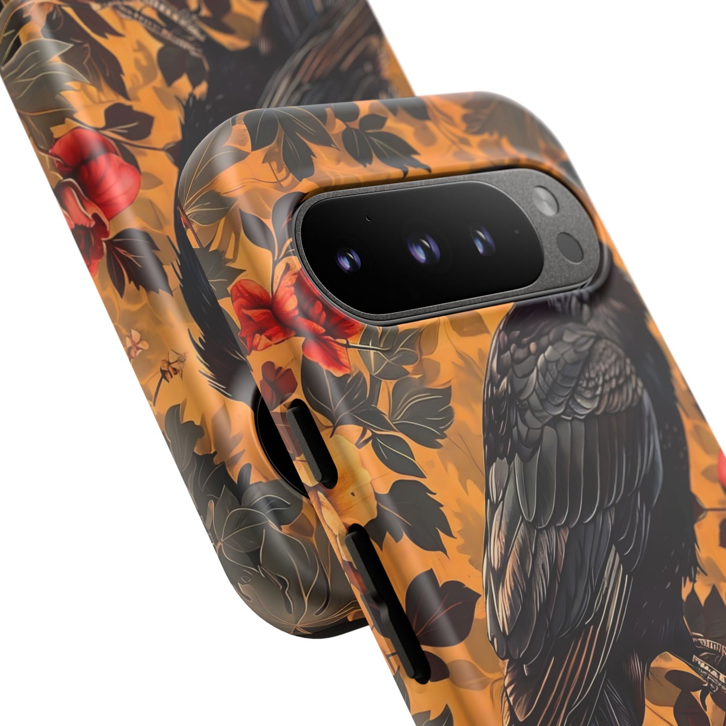 Raven Floral Phone Case - Tough Cases, Blackbird Decor, Gift for Nature Lovers, Bird Themed Accessories, Unique Phone Cover