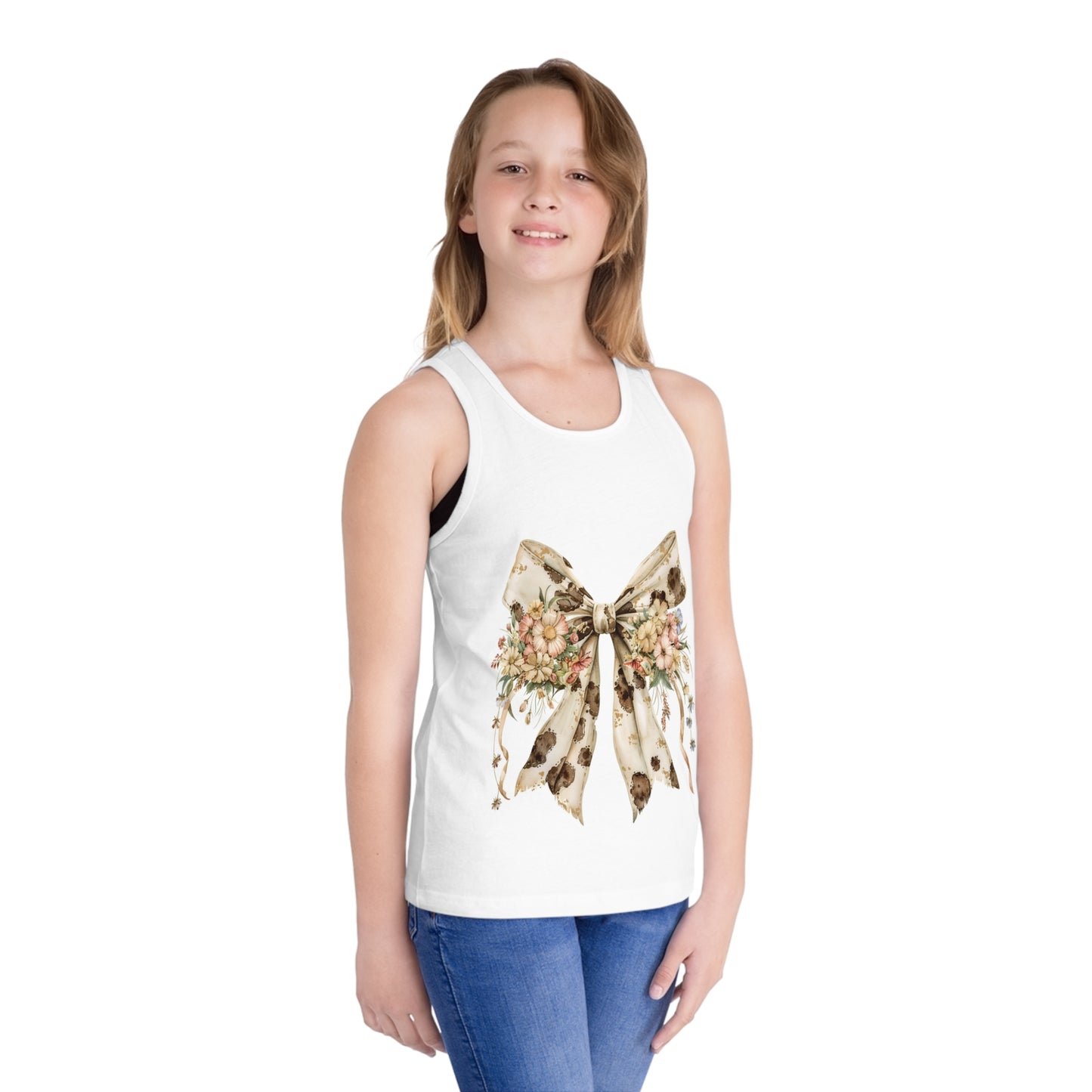 Floral Bow Kid's Jersey Tank Top | Cute Summer Top for Girls