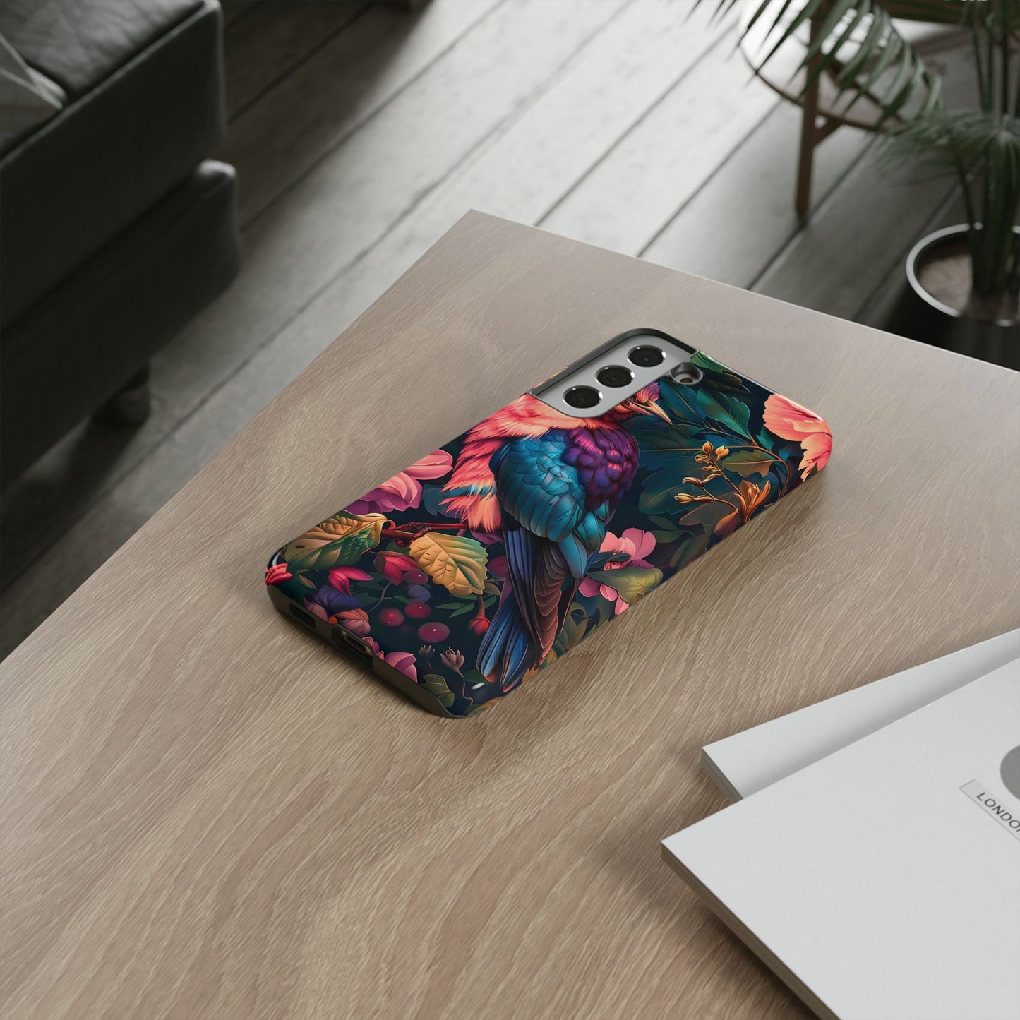 Vibrant Phone Case, Tropical Bird Design, Tough Phone Cover, Floral Tech Accessory, Gift for Nature Lovers