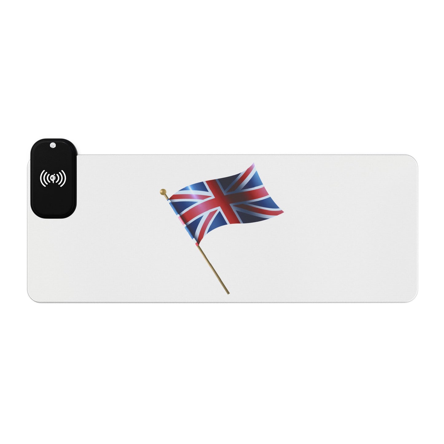 British Flag on Pole - LED Gaming Mouse Pad with Wireless Charging - UK Flag Design, Gamer Accessories, Office Decor, Desk Essentials, Gift for Gamers
