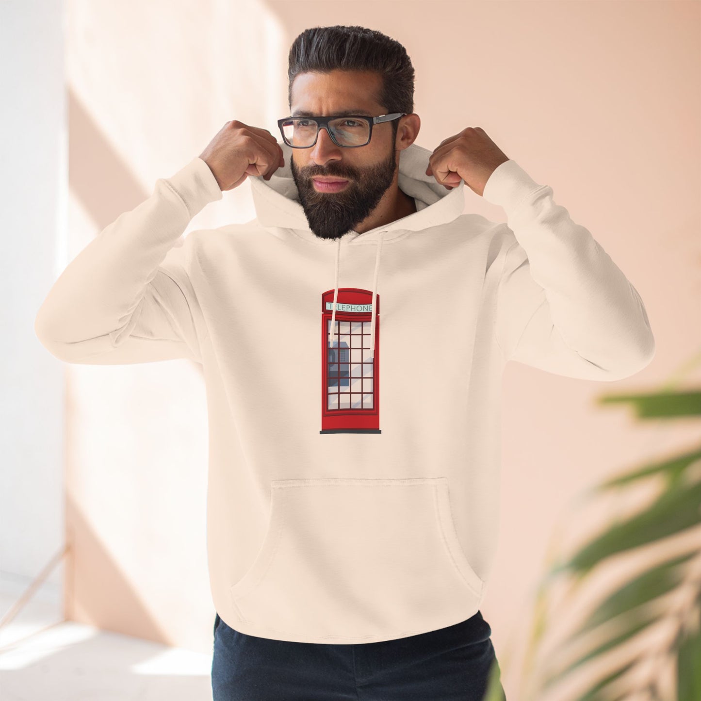 Iconic British Red Telephone Relaxed Three-Panel Fleece Hoodie