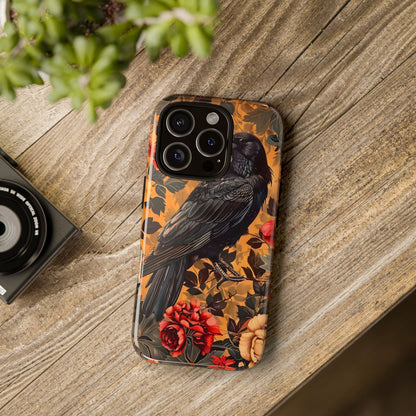 Raven Floral Phone Case - Tough Cases, Blackbird Decor, Gift for Nature Lovers, Bird Themed Accessories, Unique Phone Cover
