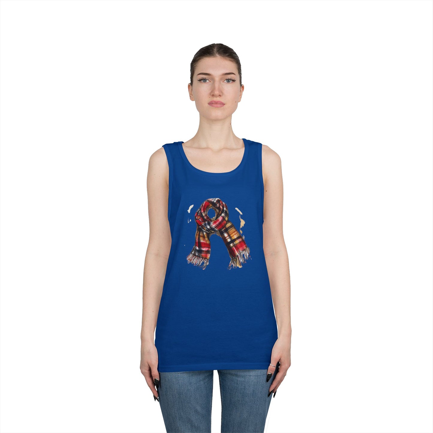 Unisex Heavy Cotton Tank Top - Classic British Plaid Scarf Design
