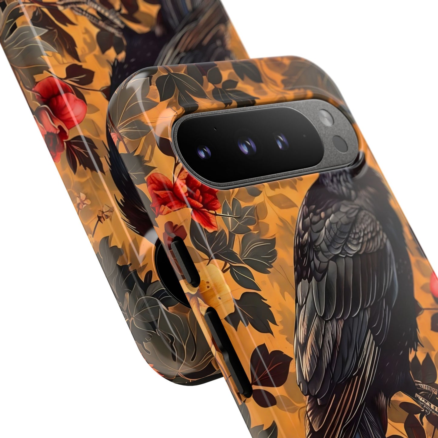 Raven Floral Phone Case - Tough Cases, Blackbird Decor, Gift for Nature Lovers, Bird Themed Accessories, Unique Phone Cover