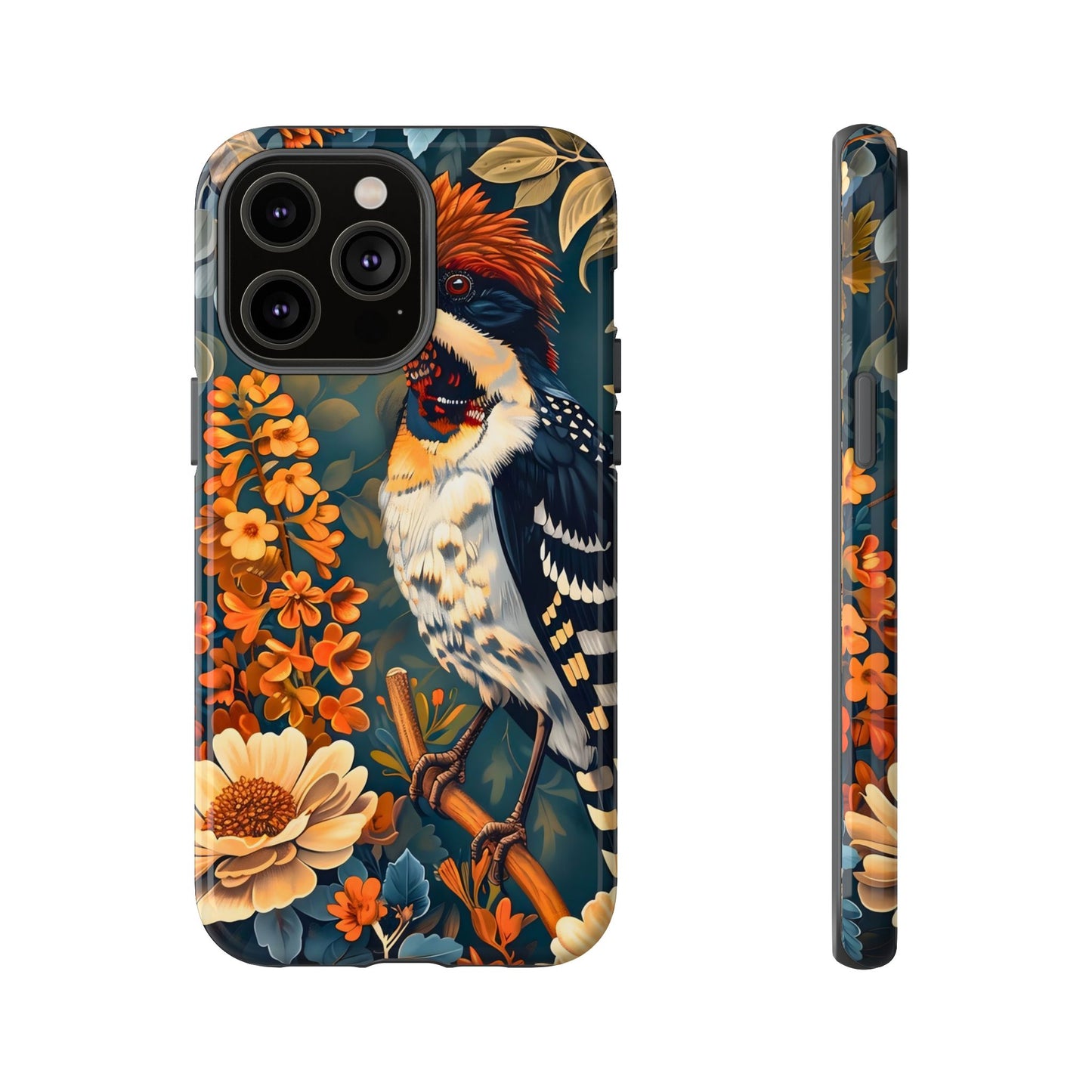 Tough Cases: Floral Bird Phone Case, Vintage Style Cover, Nature Lover Gift, Botanical Design, Spring Inspire Fashion