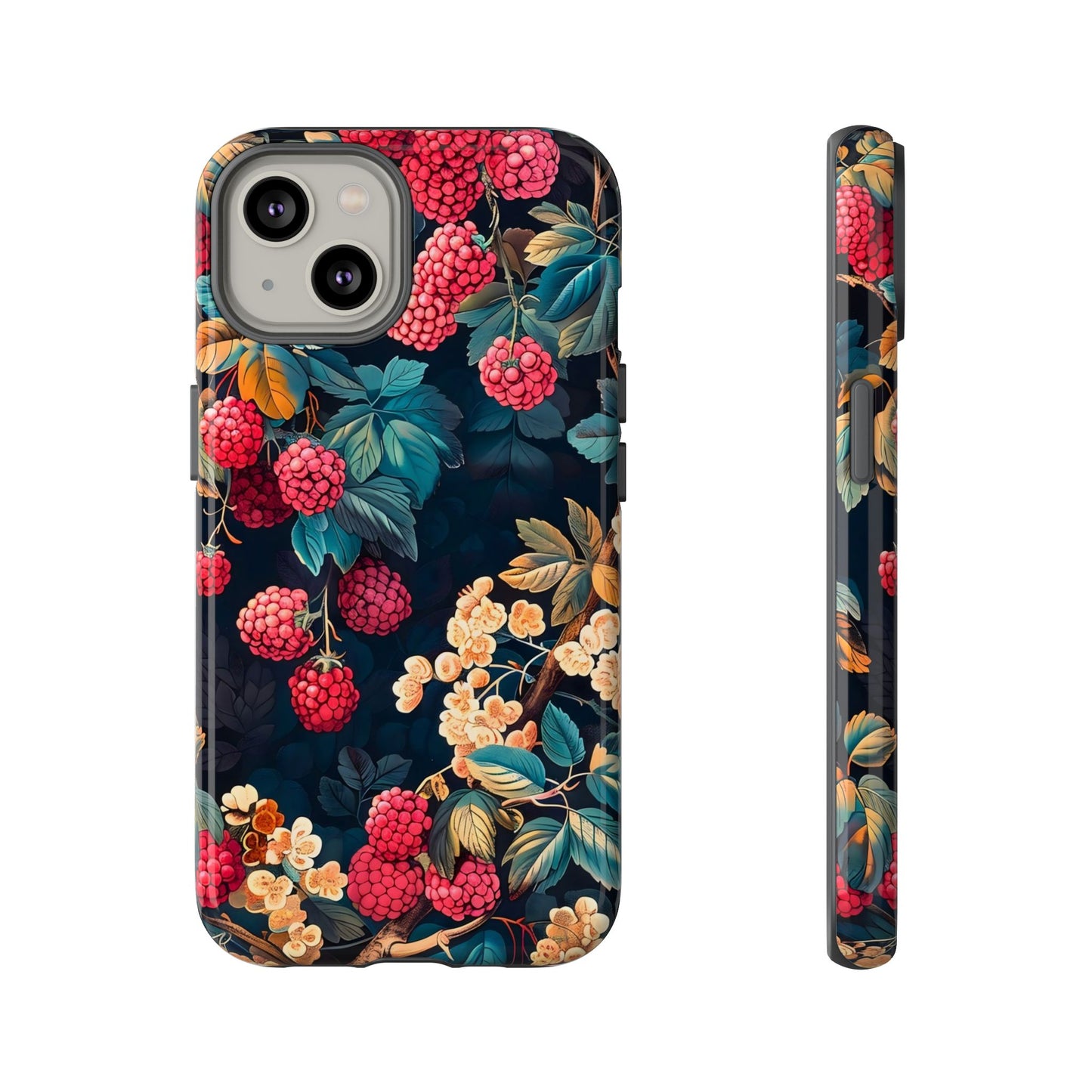 Floral Phone Case with Berry Design, Durable Phone Cover, Floral Print, Gift for Plant Lovers, Nature-Inspired Accessory