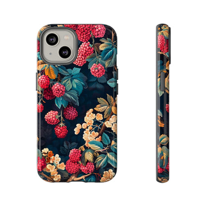 Floral Phone Case with Berry Design, Durable Phone Cover, Floral Print, Gift for Plant Lovers, Nature-Inspired Accessory