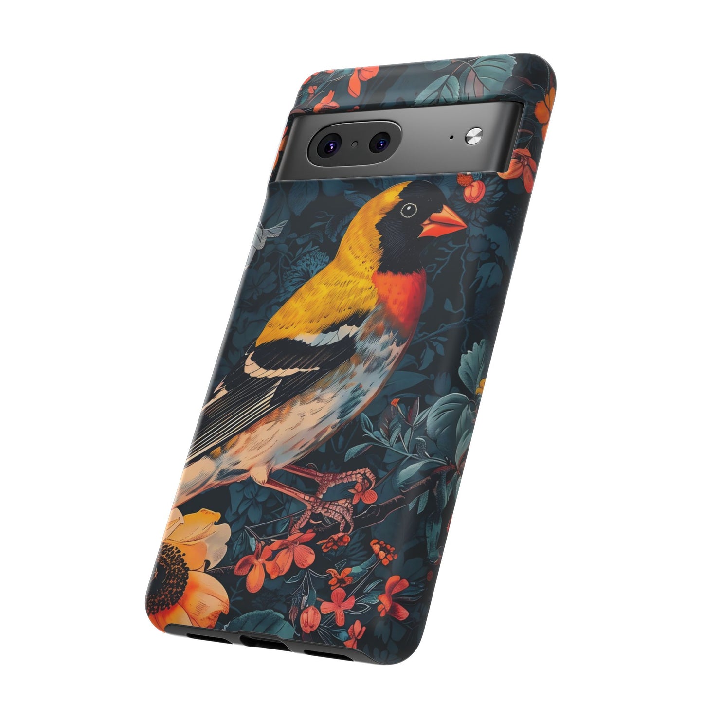Colorful Bird Phone Case, Floral Phone Cover, Tough Phone Protector, Nature Lover Gift, Botanical Case, Unique Mobile Accessory