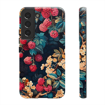 Floral Phone Case with Berry Design, Durable Phone Cover, Floral Print, Gift for Plant Lovers, Nature-Inspired Accessory