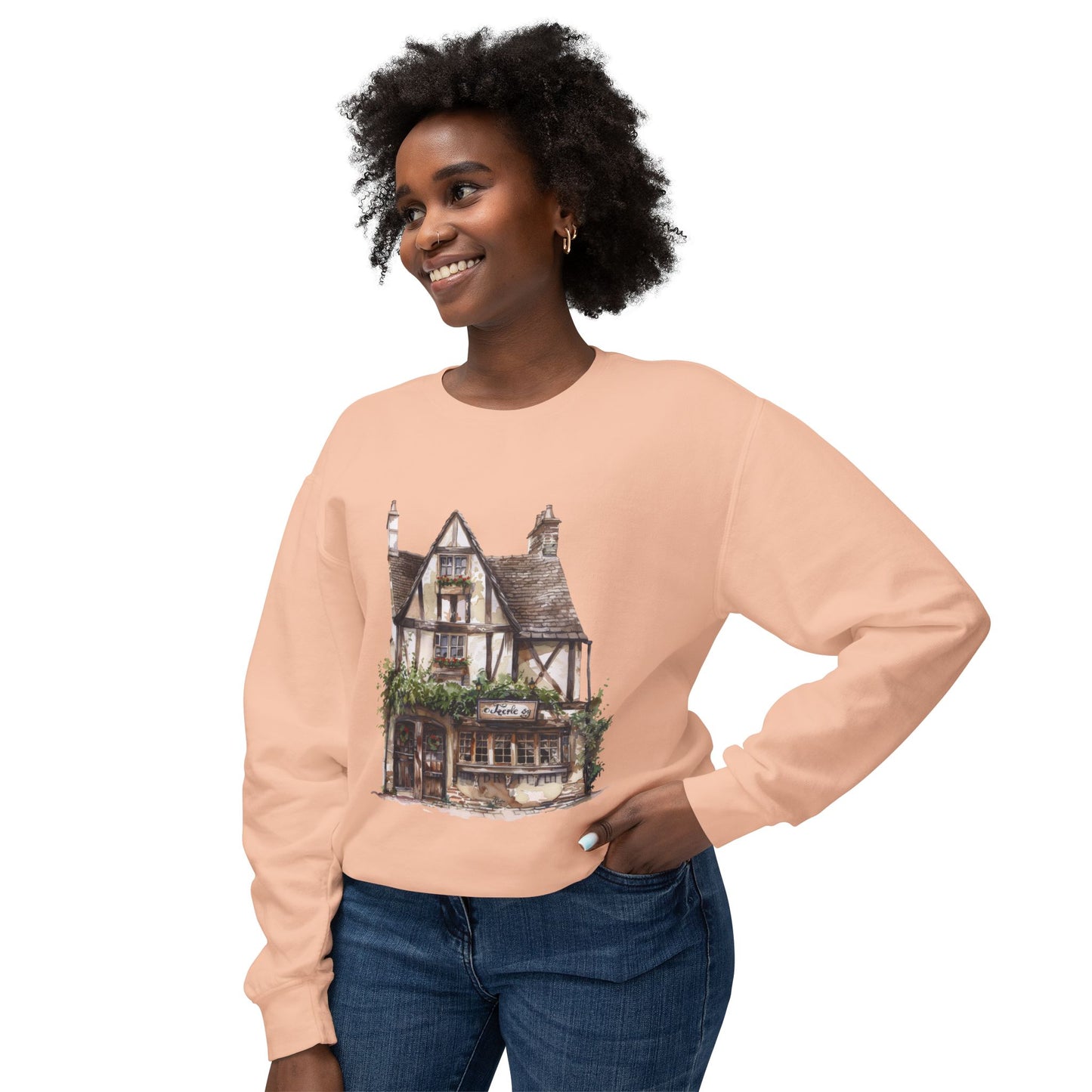 Unisex Lightweight Crewneck Sweatshirt - Charm of the Countryside - British Cottage Style