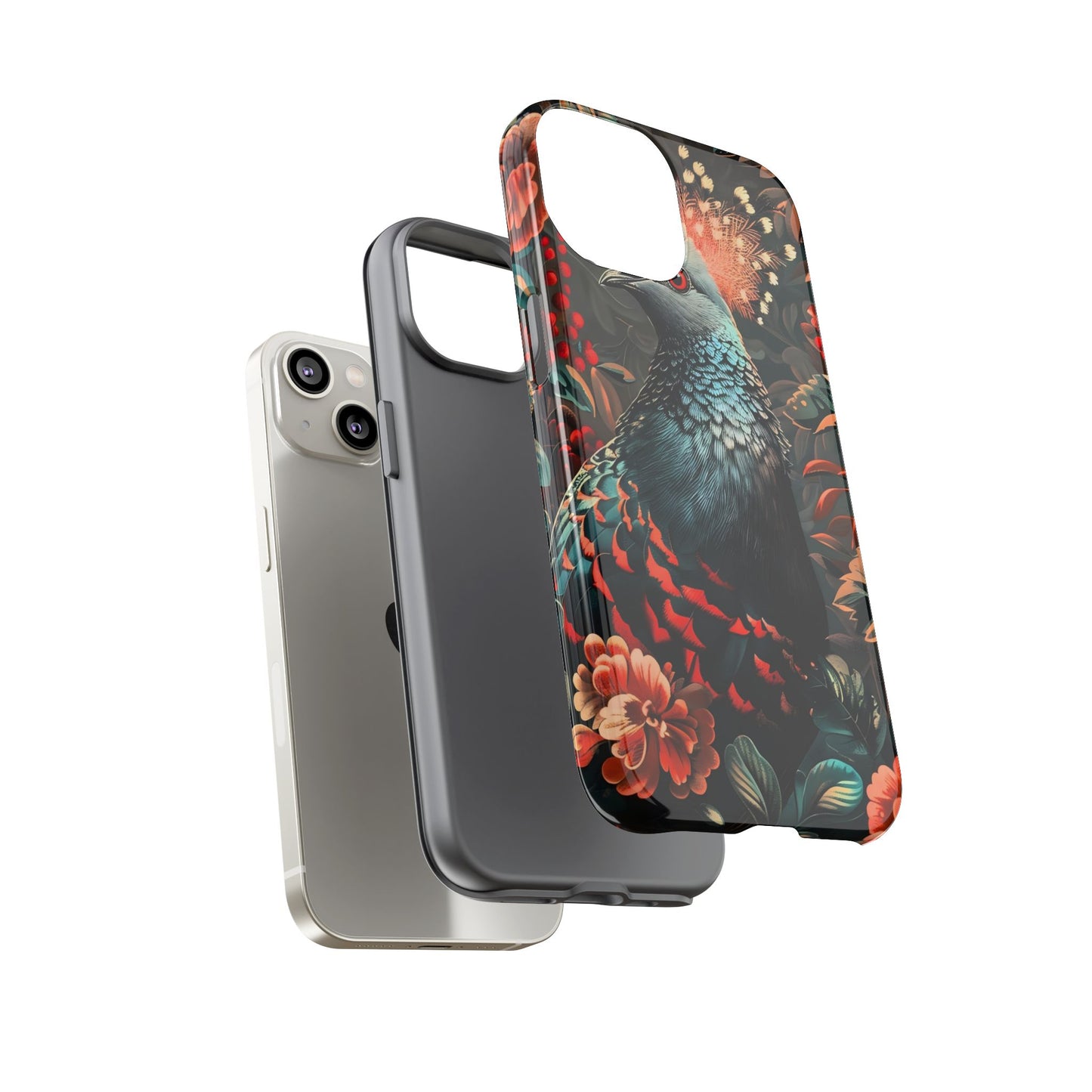 Floral Peacock Phone Case, Tough Cases, Artistic Phone Cover, Unique Gift, Nature Lover Accessory, Protective Case