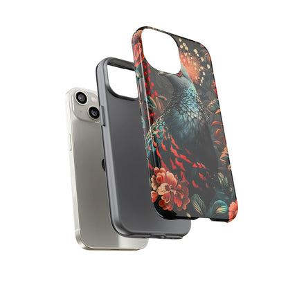 Floral Peacock Phone Case, Tough Cases, Artistic Phone Cover, Unique Gift, Nature Lover Accessory, Protective Case