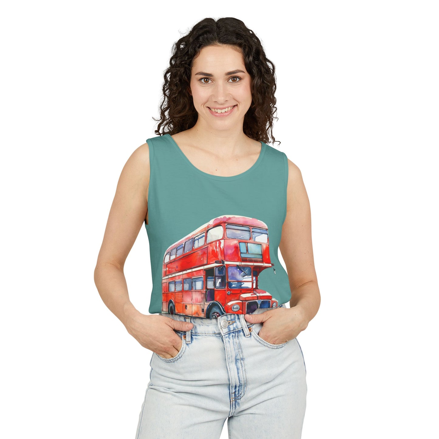 Unisex Garment-Dyed Tank Top - London Transport English Bus - Iconic Red Double-Decker Design