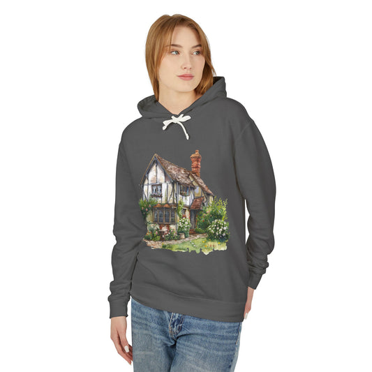 Unisex Lightweight Hooded Sweatshirt - Nestled in Nature - British Village House Elegance