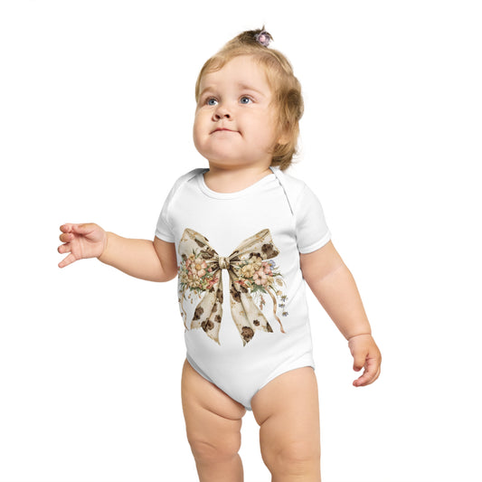 Floral Bow Baby Bodysuit - Adorable Infant Outfit for Baby Showers and Celebrations