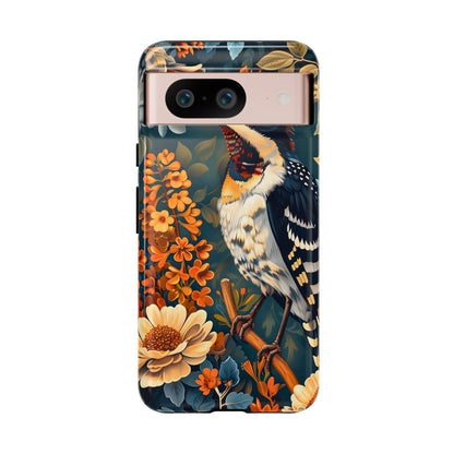 Tough Cases: Floral Bird Phone Case, Vintage Style Cover, Nature Lover Gift, Botanical Design, Spring Inspire Fashion