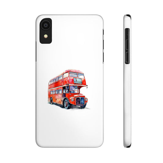 Vintage Double-Decker Bus Slim Phone Cases, Unique Bus Design, London Theme, Gift for Travelers, Phone Accessories, Holiday Gifts
