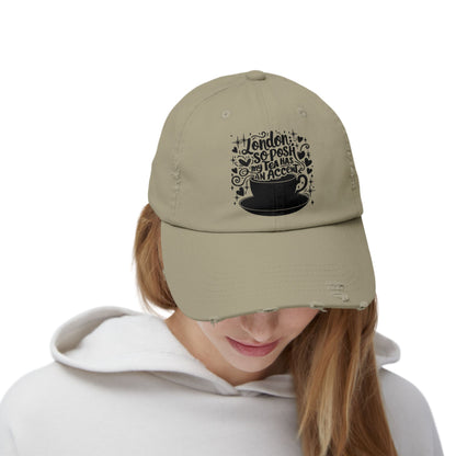 Unisex Distressed Cap: Coffee Lovers’ Hat, Casual Everyday Wear, Gift for Friends, Relaxing Vibes, Distressed Fashion