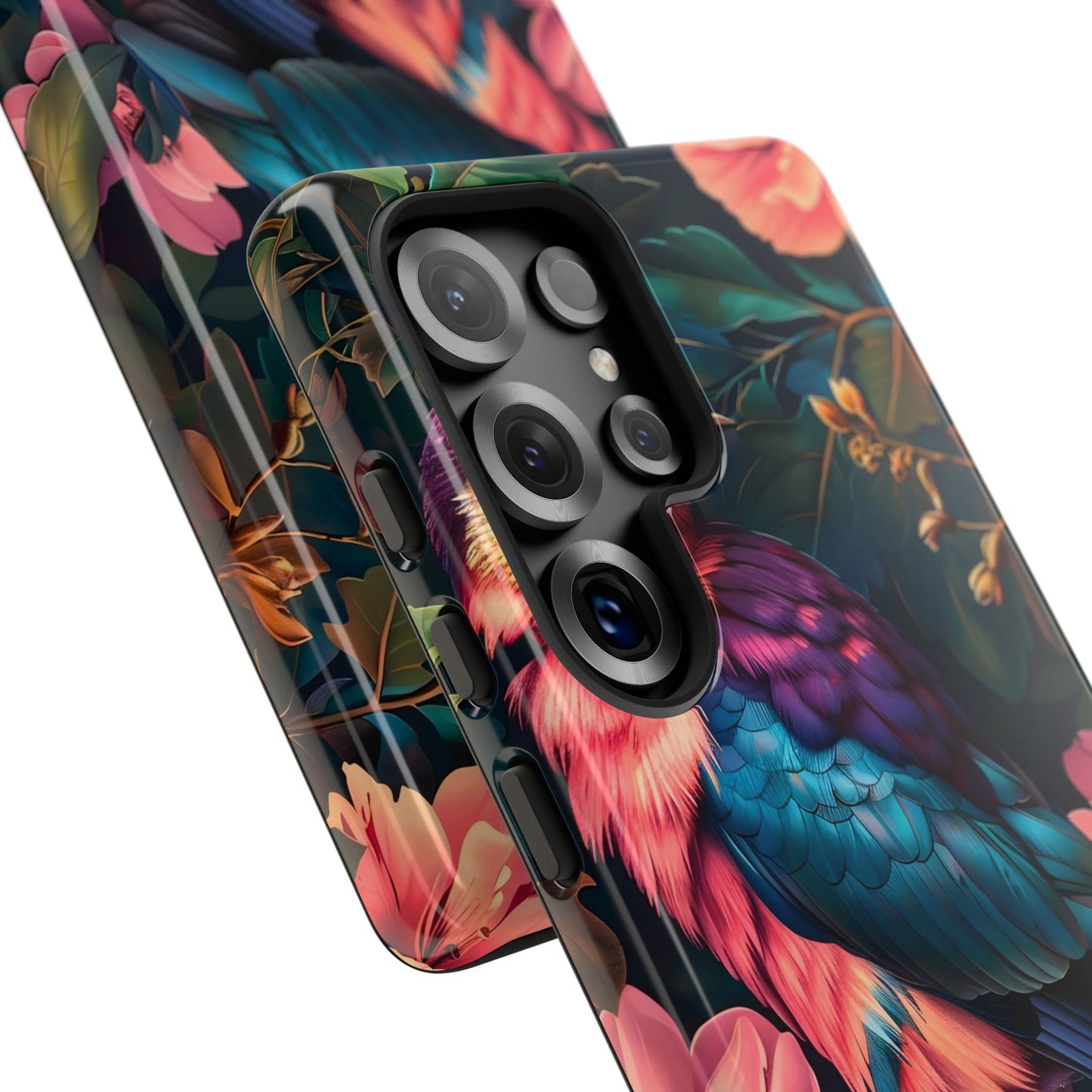 Vibrant Phone Case, Tropical Bird Design, Tough Phone Cover, Floral Tech Accessory, Gift for Nature Lovers