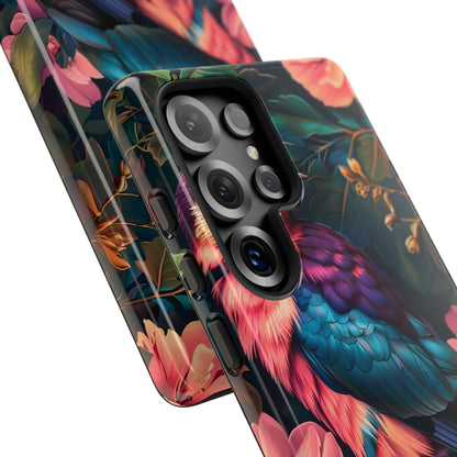 Vibrant Phone Case, Tropical Bird Design, Tough Phone Cover, Floral Tech Accessory, Gift for Nature Lovers