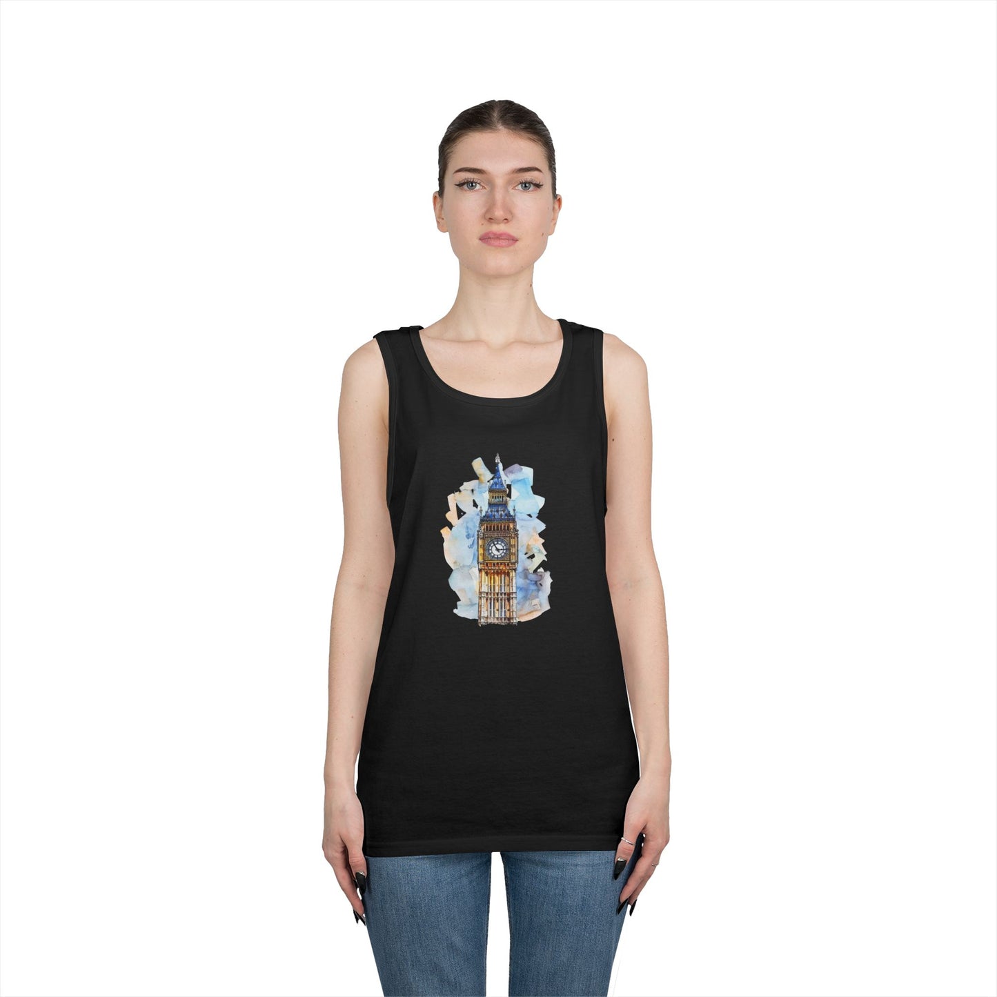 Unisex Heavy Cotton Tank Top - Iconic Big Ben Illustration Wall Decor