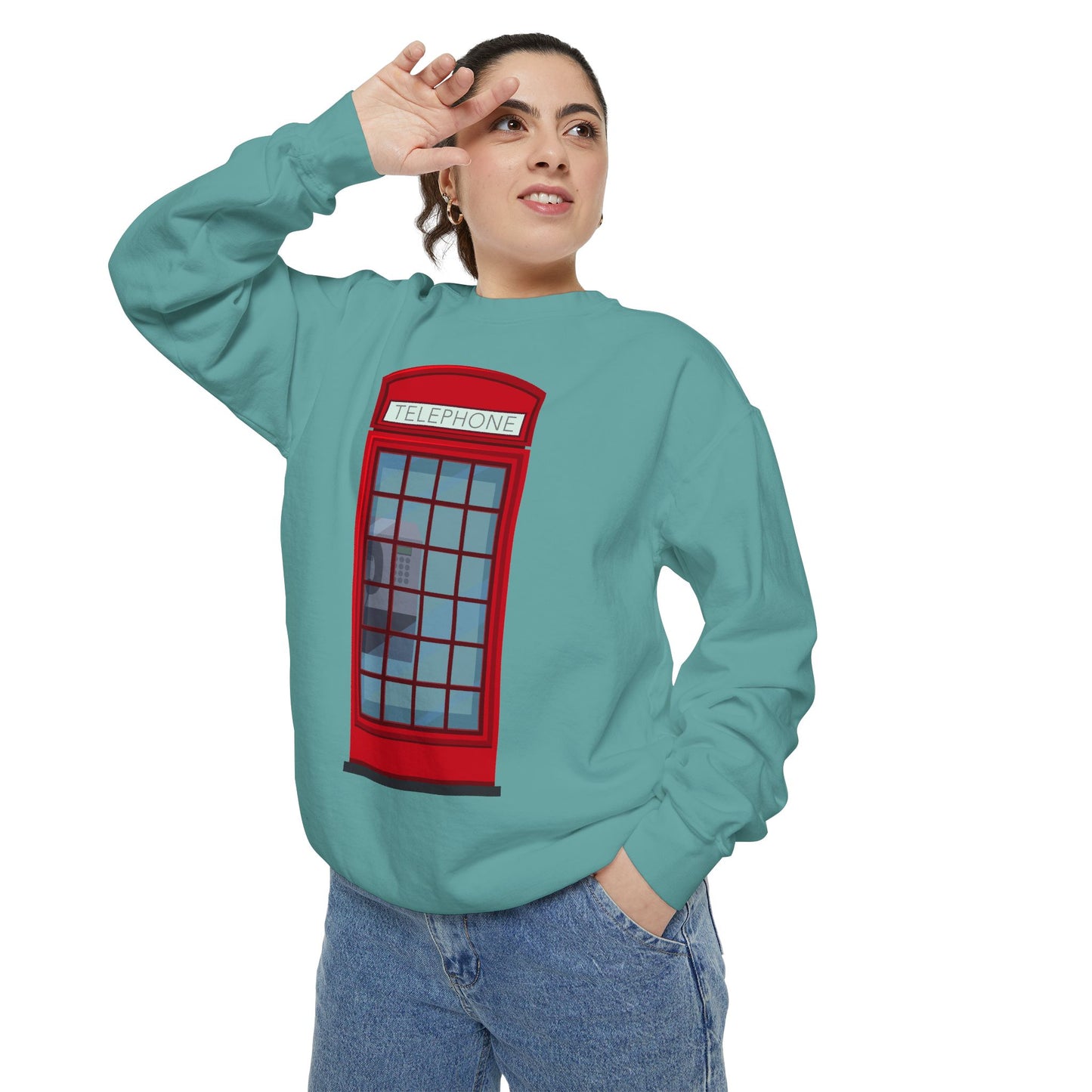 Unisex Garment-Dyed Sweatshirt - Iconic British Public Telephone