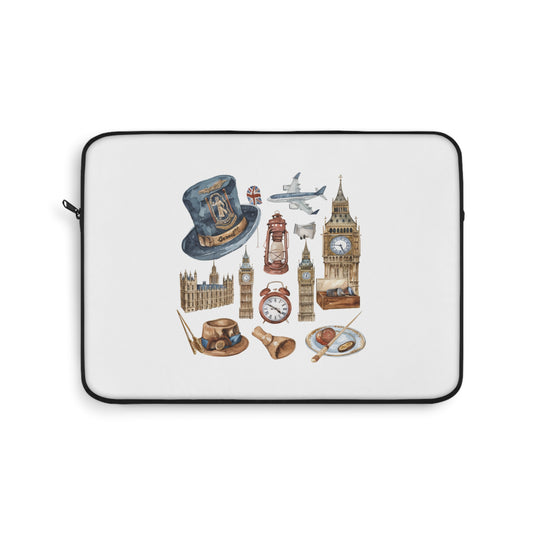 Vintage London Travel Laptop Sleeve, Cute England Design, Gift for Travelers, Laptop Bag, Computer Case, Stylish Tech Accessory