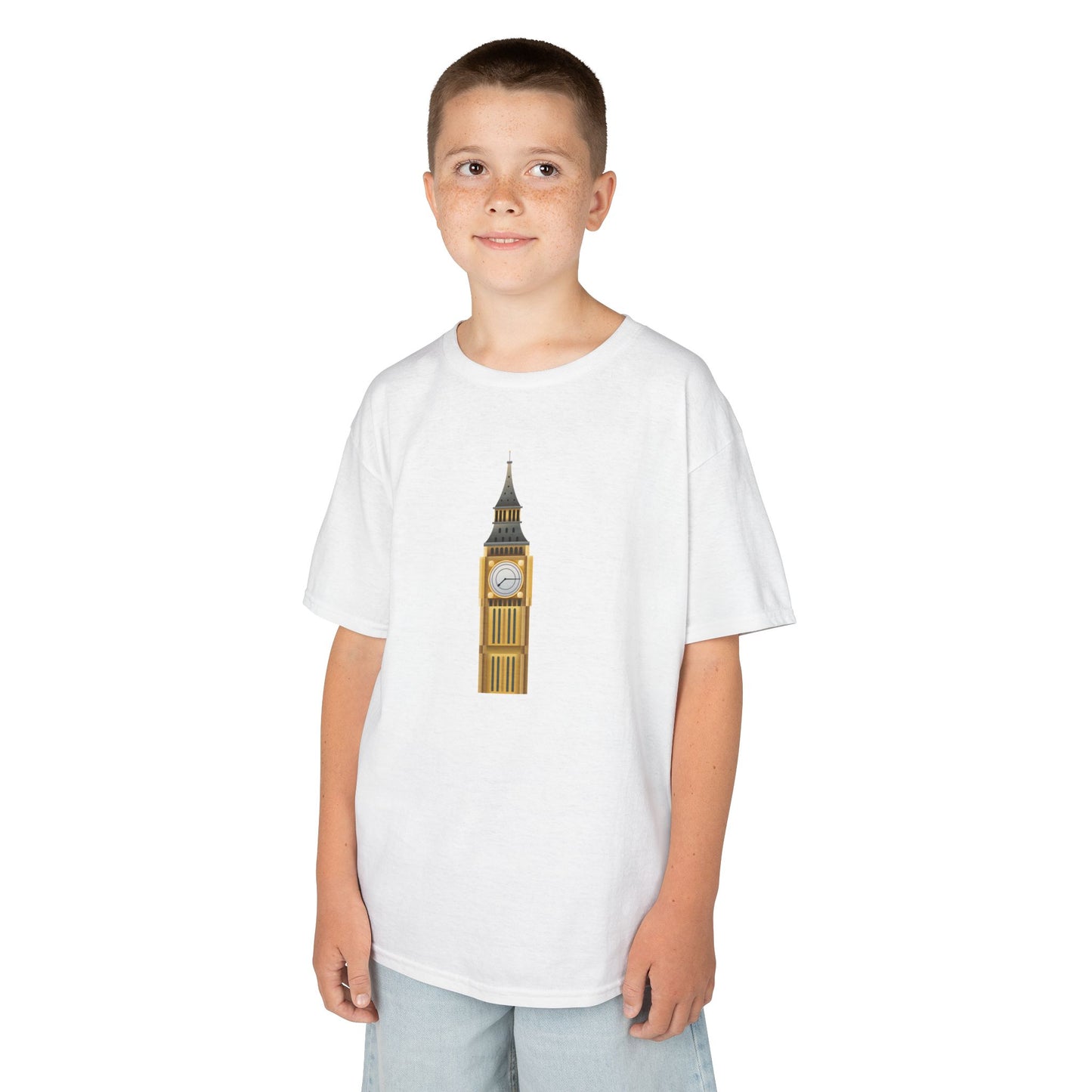 Kids Heavy Cotton Tee - Big Ben Tower Watercolor Art Print -  Fun London Design for Little Explorers