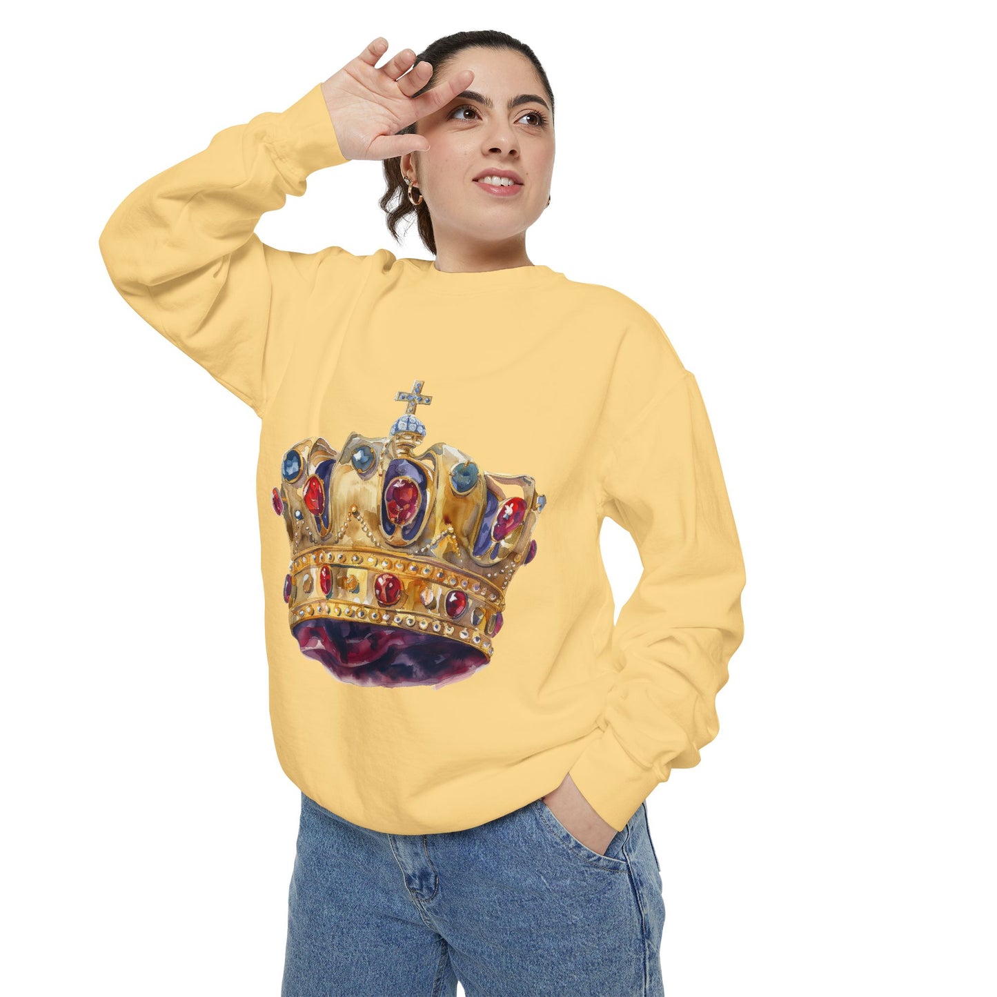 Unisex Garment-Dyed Sweatshirt - British Royal Crown Design - Iconic Symbol of Monarchy