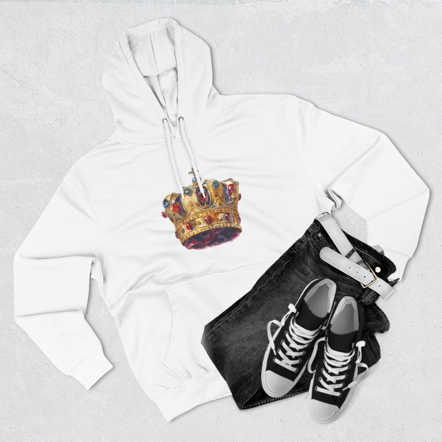 Three-Panel Fleece Hoodie - British Royal Crown - Symbol of Regal Elegance and Authority