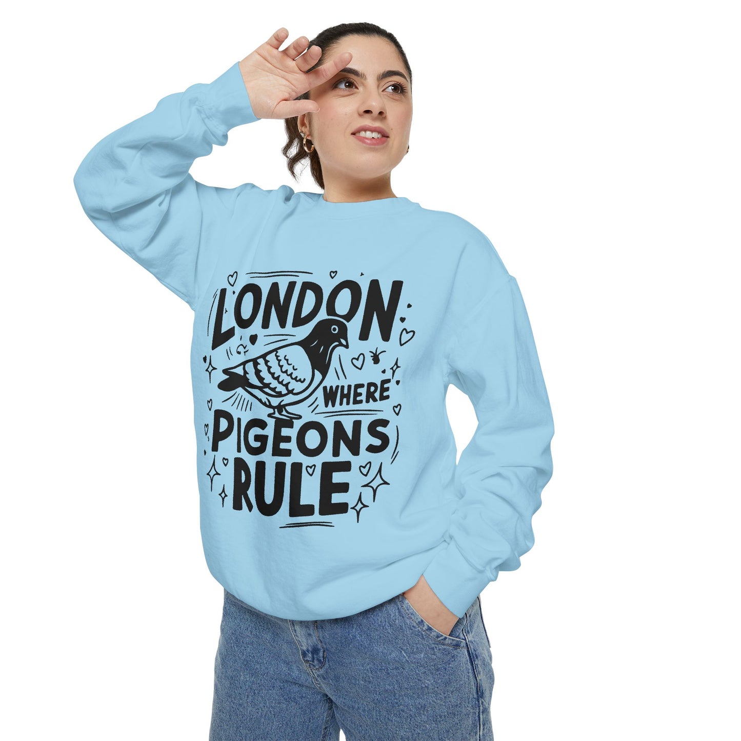 Unisex Garment-Dyed Sweatshirt - Pigeons Rule in London