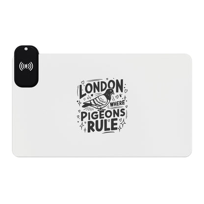 Pigeons Rule in London - LED Gaming Mouse Pad with Wireless Charging - London Pigeons Design, Gaming Gift, Desk Accessory, Office Decor, Tech Gadget
