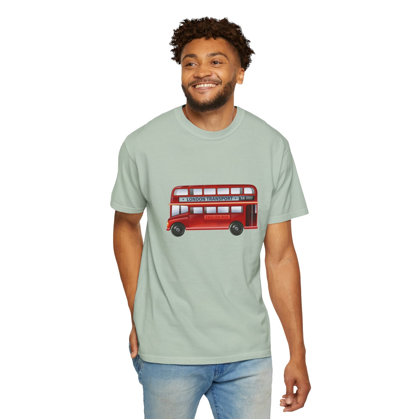 London Transport - Iconic Red Double-Decker Trendy Unisex Garment-Dyed T-shirt
