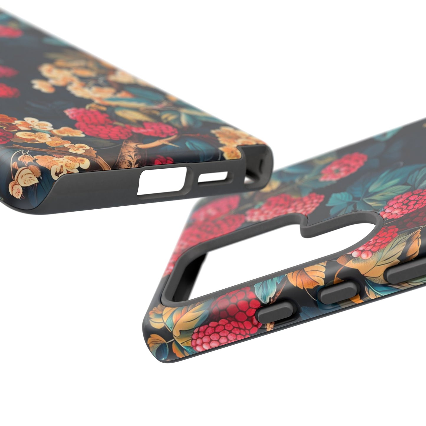 Floral Phone Case with Berry Design, Durable Phone Cover, Floral Print, Gift for Plant Lovers, Nature-Inspired Accessory