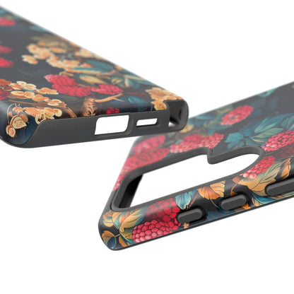 Floral Phone Case with Berry Design, Durable Phone Cover, Floral Print, Gift for Plant Lovers, Nature-Inspired Accessory