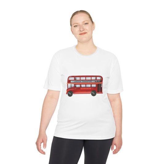 Unisex Moisture Wicking Tee - Vintage British Double-Decker Bus Art Print
