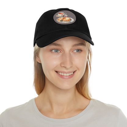 Tea Time Dad Hat with Leather Patch, Cozy Hat for Tea Lovers, Gift for Dad, Casual Outdoor Wear, Perfect for Picnics and Gatherings