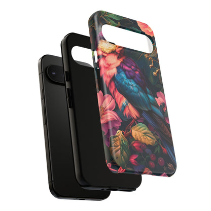Vibrant Phone Case, Tropical Bird Design, Tough Phone Cover, Floral Tech Accessory, Gift for Nature Lovers