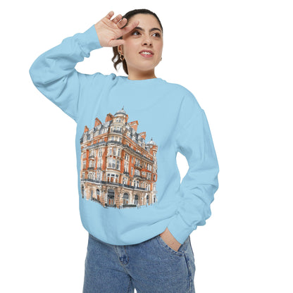 Unisex Garment-Dyed Sweatshirt - Classic British Architecture - Elegant Historic Building