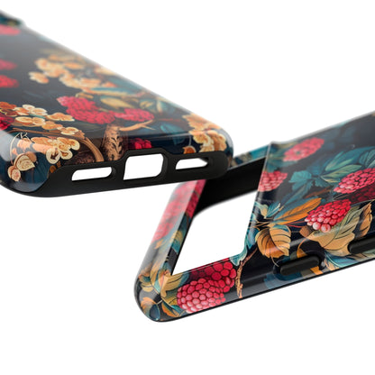 Floral Phone Case with Berry Design, Durable Phone Cover, Floral Print, Gift for Plant Lovers, Nature-Inspired Accessory